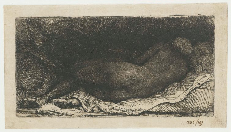 A drawing of a nude woman